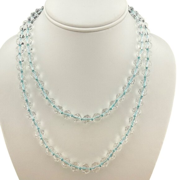 Yosca Glass Bead Long Single Strand Necklace Clear & Light Blue‎ Accents - Picture 1 of 8